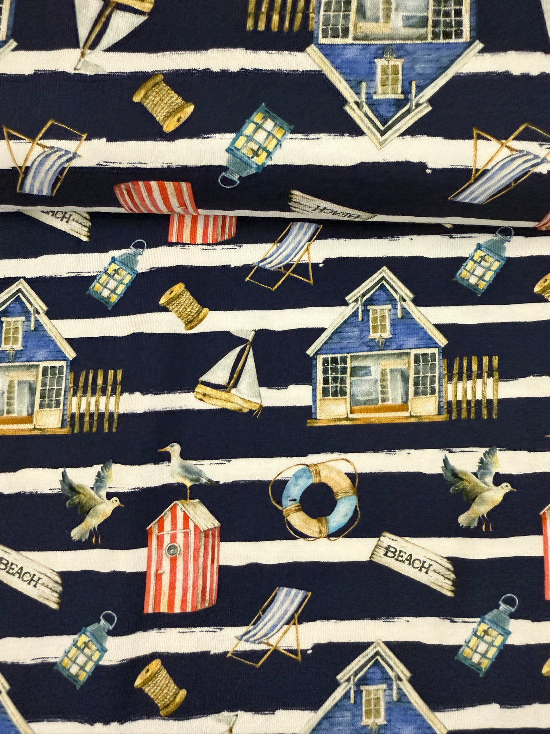 Skønne badehus/ strand tema - Bomuldsjersey