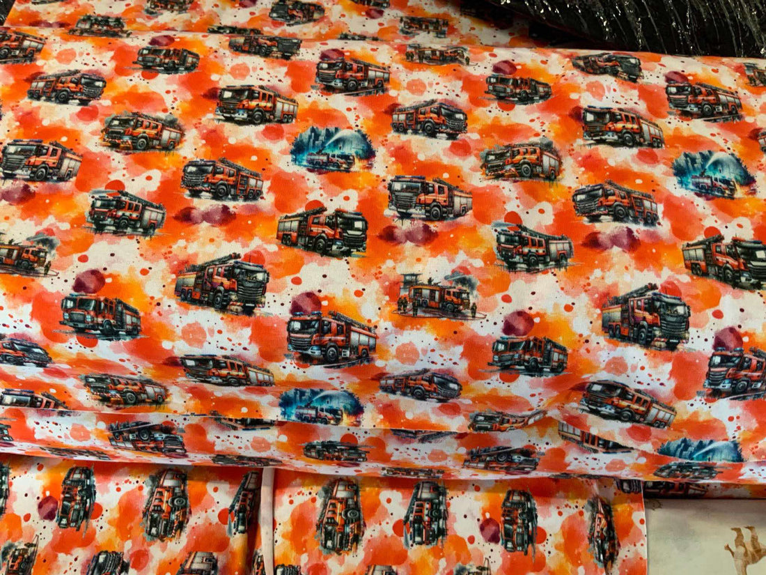 Akvarel brandbiler - bomulds Jersey
