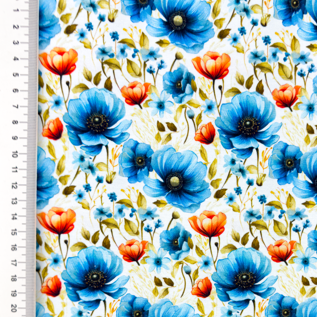 Blålige valmuer- Bomulds Jersey