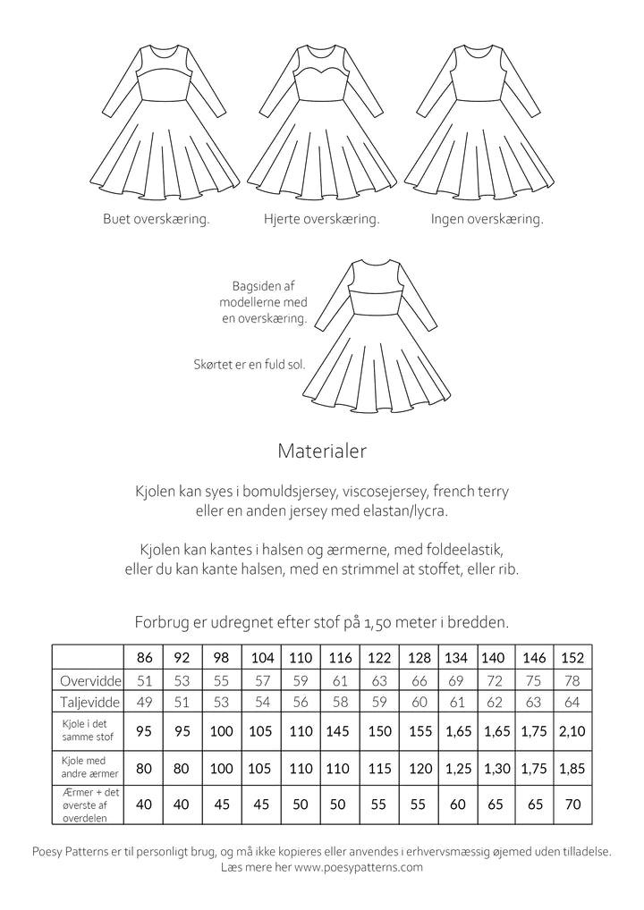 Jerseykjole med hjerteudskæring & fuld sol 110 - Stofsaksen