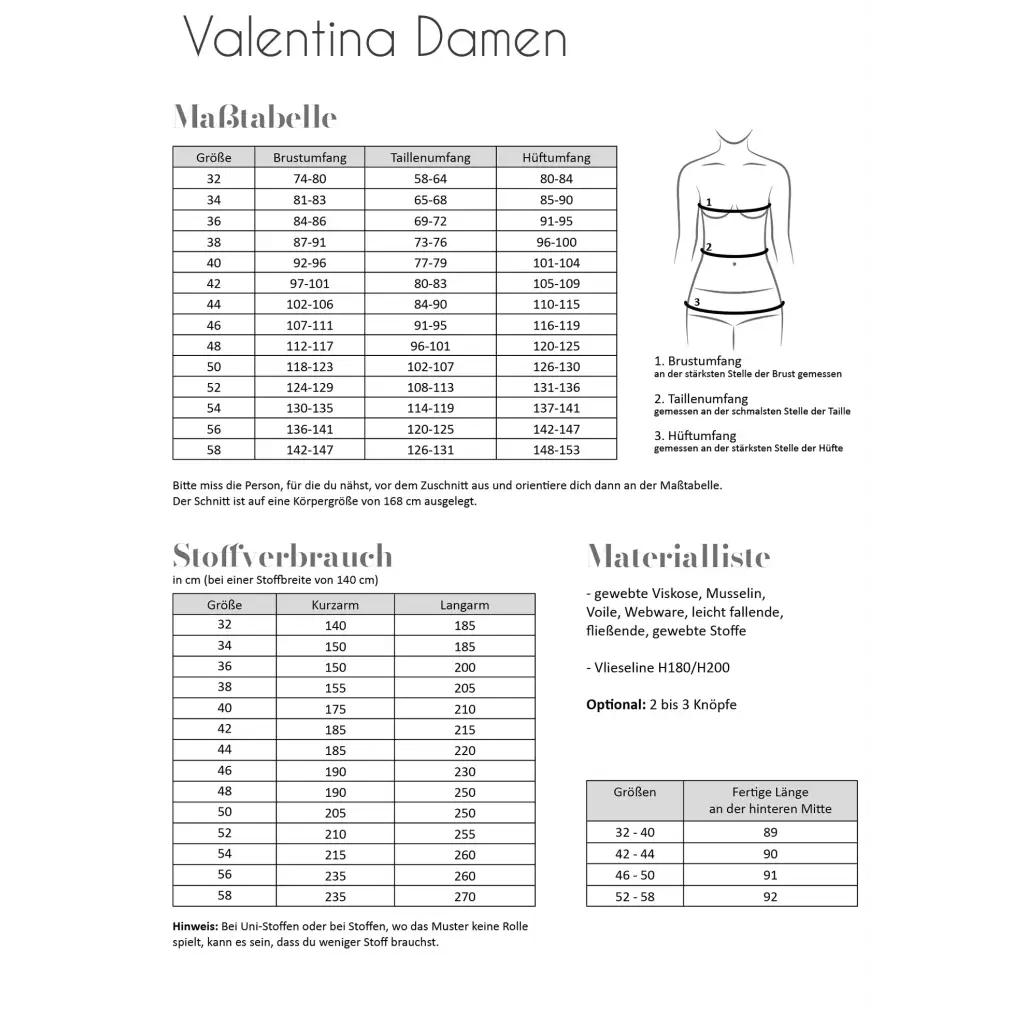 Valentina, DAME - Str 32 - 58 - Fadenkäfer - Stofsaksen