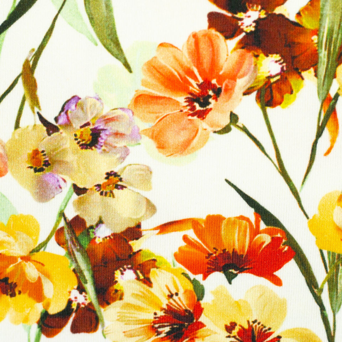 Orange sommerblomster - Bomulds Jersey