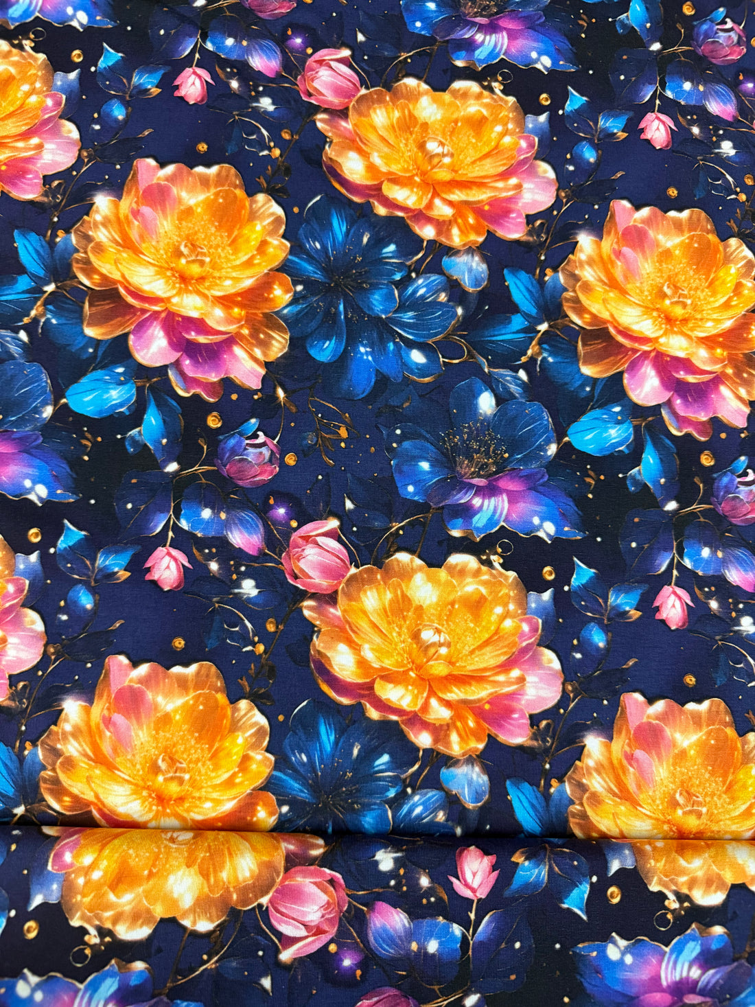 Lotus blomster på blå baggrund - Bomulds Jersey