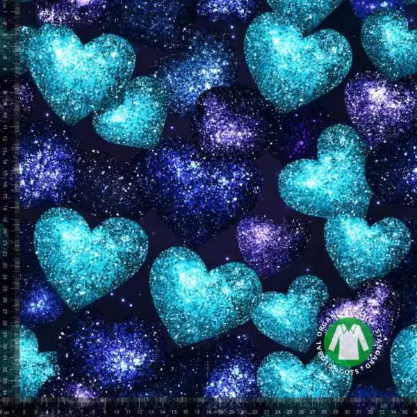 Glimmer/diamant Hjerter - Bomuldsjersey