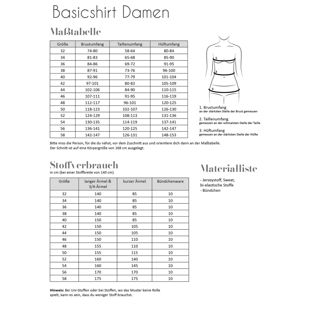 Basic T-shirt, DAME - Str 32 - 58 - Fadenkäfer - Stofsaksen