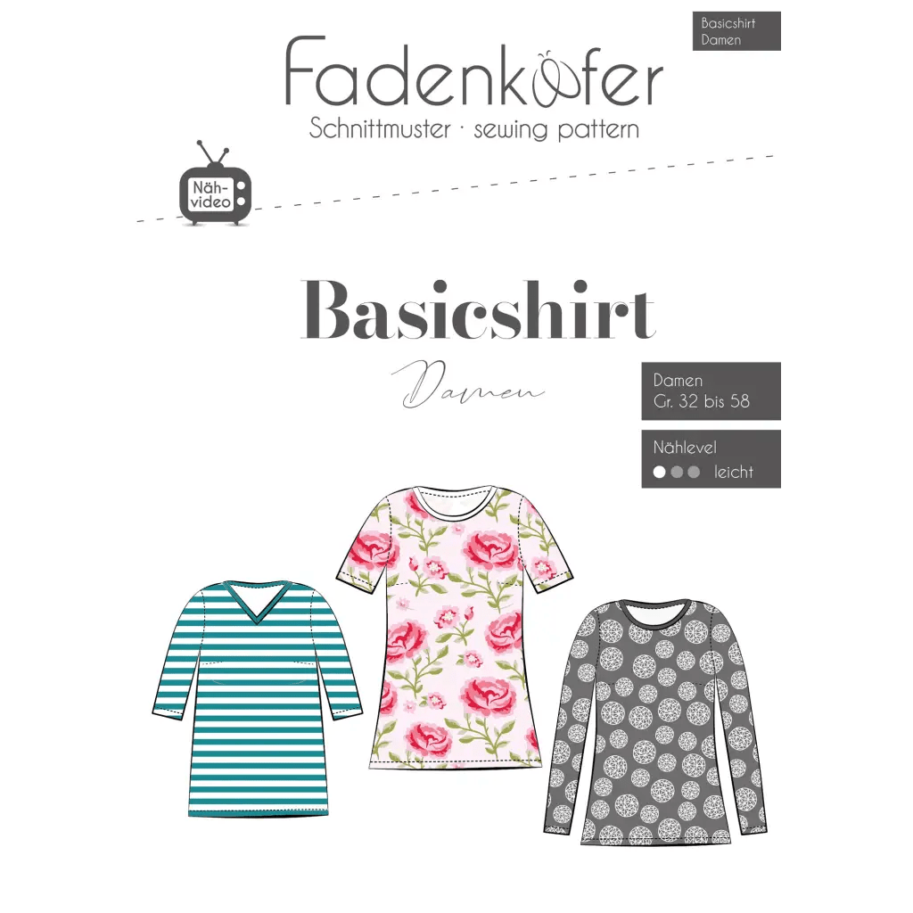 Basic T-shirt, DAME - Str 32 - 58 - Fadenkäfer - Stofsaksen