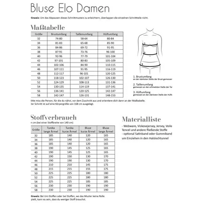 Elo bluse, DAME - Str 32 - 58 - Stofsaksen