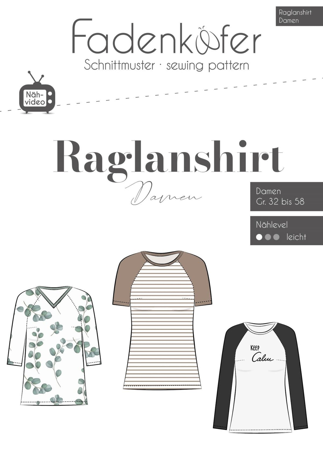 Raglan Bluse, DAME - Str 32 - 58 - Fadenkäfer - Stofsaksen